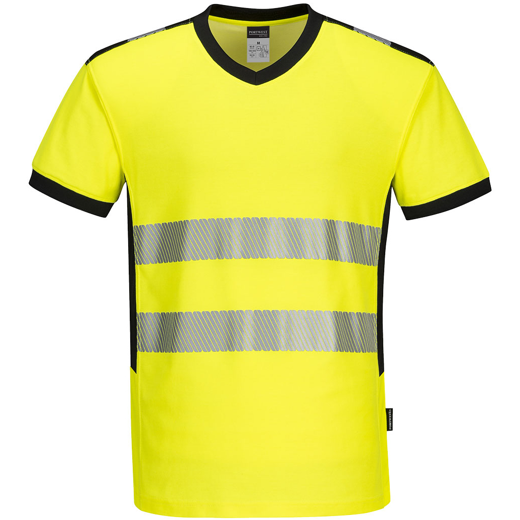 Portwest Warn-T-Shirt, Gelb mit V-Ausschnitt